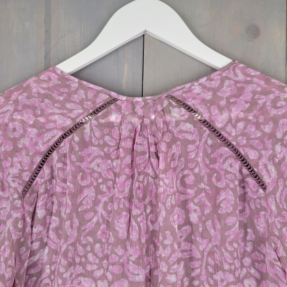 Lucky Brand Peasant Top Women Large Purple Good Ombre Floral Long Sleeve Blouse - Picture 5 of 8